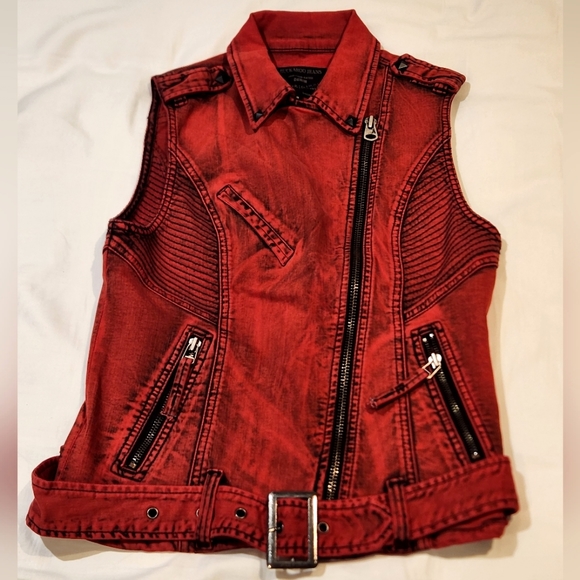 BUCKAROO Rare Vintage Denim Vest Red Men/ Women Size S/M - Picture 1 of 4